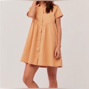 Pact Organic Cotton Button Front Shirt Dress S Camel Pocketed Sustainable Boho